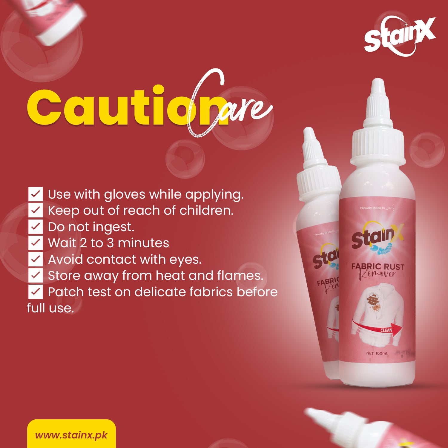 StainX Fabric Rust Remover 100ml for removing rust stains from clothes and fabrics