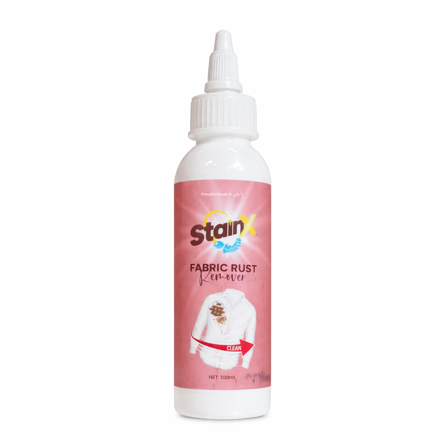 StainX Fabric Rust Remover 100ml for removing rust stains from clothes and fabrics